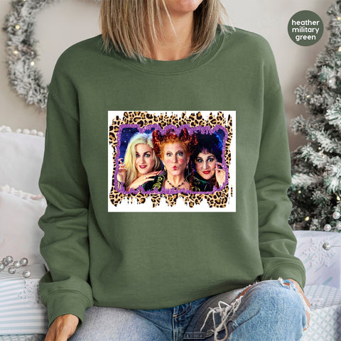 Funny Halloween Trio Witches DTF Transfer, Ready To Press Leopard Print Design, for Women's Halloween T-Shirts & Apparel