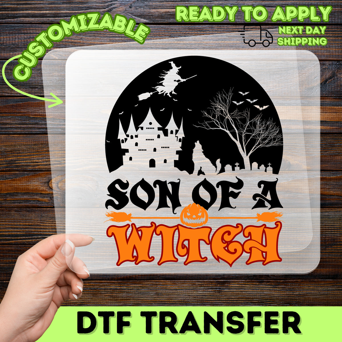 Funny Halloween Witch DTF Transfer for Group Shirts or Hoodies - Retro Cute Cartoon Broomstick Pumpkin Iron-On Apparel