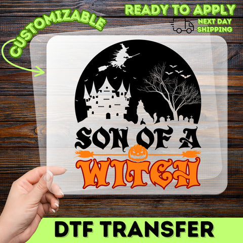 Funny Halloween Witch DTF Transfer for Group Shirts or Hoodies - Retro Cute Cartoon Broomstick Pumpkin Iron-On Apparel