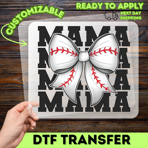 Cute Baseball Bow DTF Transfer for Mom T-shirt, Ready to Press Apparel for Sports Mama, Game Day Family Shirt