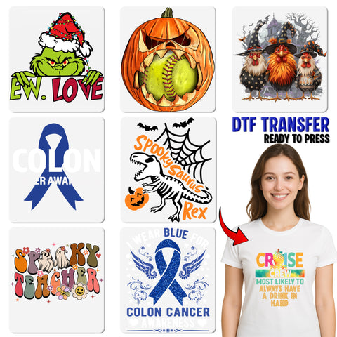 Ready to Press Blue Awareness Ribbon DTF Transfer for Charity Event T-Shirts, Support Group Apparel & Healthcare Gifts