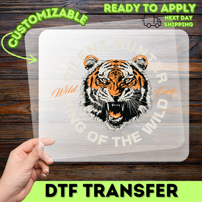 Fierce Tiger DTF Transfer for Wildlife Enthusiasts, Retro Bold Animal King of the Wild t-shirt, Adventure & Team Apparel