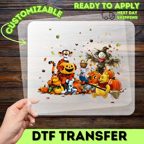 Cute Fall Cartoon Animals & Scarecrow DTF Transfer for Halloween Family Apparel Ready To Press