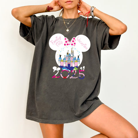 Cute Family Trip 2025 Mouse Ears & Castle DTF Transfer for Theme Park Vacation T-Shirt Iron-On Ready To Press