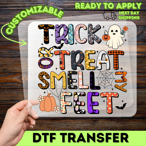 Funny Halloween DTF Transfer Trick or Treat Smell My Feet Iron-On for Family & Kids T-Shirts