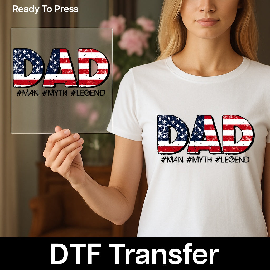 Vintage Patriotic Dad DTF Transfer Iron-On for July 4th & Father's Day Apparel Gift