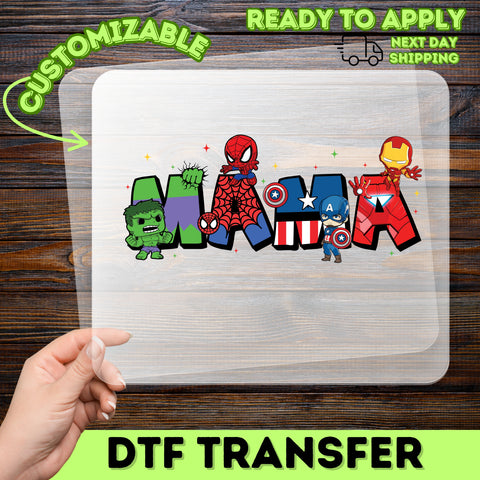 Cute Superhero MAMA DTF Transfer for Mother's Day Family Matching Iron-On T-Shirt or Sweatshirt