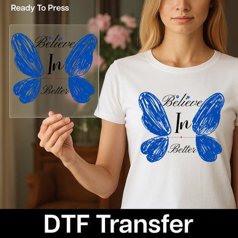 Romantic Butterfly Love DTF Transfer for Cute Valentine’s Day Apparel, Heart Shape Ready To Press Shirt for Couples