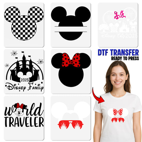 Cute Disney-Themed Tribute DTF Transfer, Ready to Press Iron-On for Family Disney Vacation Shirts, Retro Group Matching Tees