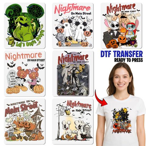 Spooky Halloween Nightmare on Main Street DTF Iron-On Transfer Ready to Press for Group Apparel or T-Shirts
