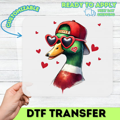 Funny Valentine's Duck Cartoon DTF Transfer Iron-On for T-Shirt or Sweatshirt - Playful Love Theme for Party Apparel