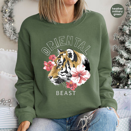 Exotic Floral Tiger DTF Transfer Nature Lovers Ready To Press T-shirt Design, Botanical Wildlife Adventure Shirt, Safari Theme Apparel