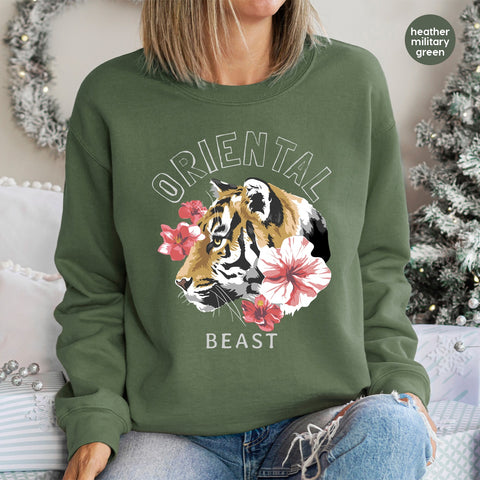 Exotic Floral Tiger DTF Transfer Nature Lovers Ready To Press T-shirt Design, Botanical Wildlife Adventure Shirt, Safari Theme Apparel