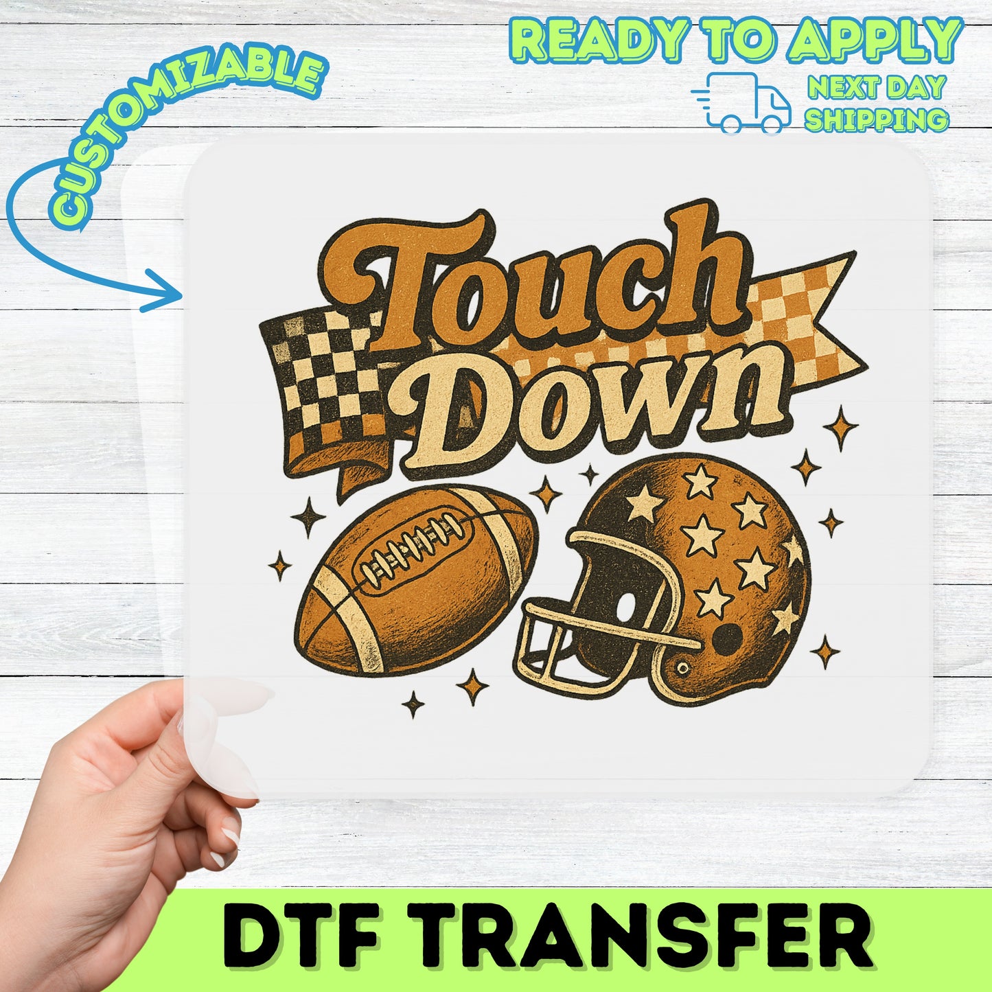 Retro Touchdown Football Celebration DTF Transfer for Game Day T-shirt, Ready To Press Vintage Sports Fan Apparel, Fun Tailgate Party Gift