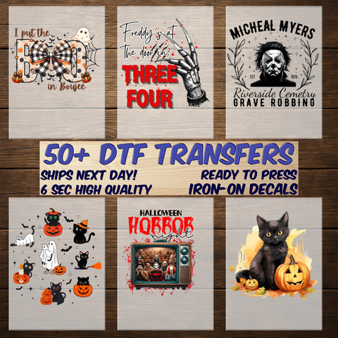Cute Halloween Black Cat & Pumpkin DTF Transfer - Ready to Press Iron-On for Spooky Kids & Adult Apparel