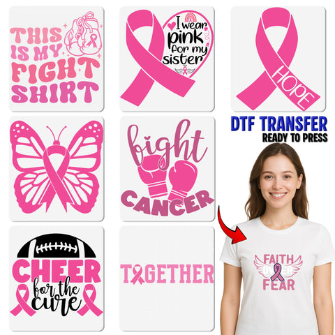 Breast Cancer Awareness Pink Ribbon DTF Transfer Heart Symbol Shirt for Survivors & Supporters