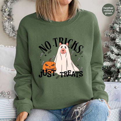 Cute Funny Halloween Dog Ghost & Pumpkin DTF Transfer for T-Shirts - Ready To Press for Dog Lovers & Halloween Enthusiasts