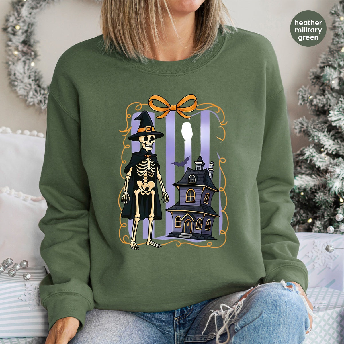 Halloween Skeleton Witch DTF Transfer for Cute and Funny Apparel, Ready to Press Iron-On for Spooky Group Theme Shirts
