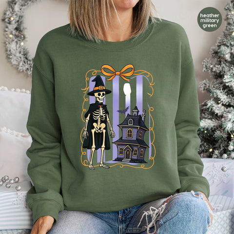 Halloween Skeleton Witch DTF Transfer for Cute and Funny Apparel, Ready to Press Iron-On for Spooky Group Theme Shirts