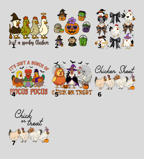 Funny Halloween Farm Animal DTF Transfer for T-shirt with Witch, Zombie, Mummy Chickens & More Humor