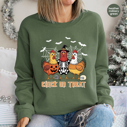 Chick or Treat Iron-On Funny Halloween DTF Transfer Cute Chicken Costume Apparel for Farm Enthusiasts & Families