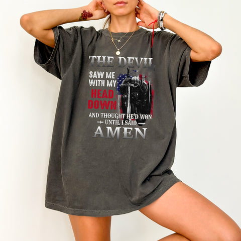 Patriotic Religious Gothic DTF Transfer Iron-On Resilient Knight T-shirt for Faithful Warriors, Ready To Press Artistic Apparel
