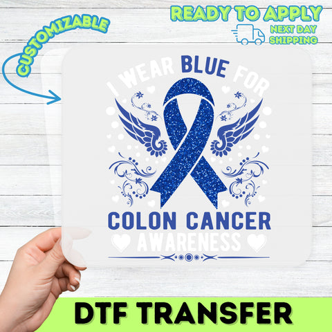 Inspiring Colon Cancer Awareness Blue Ribbon DTF Transfer Ready To Press T-Shirt for Healthcare Workers & Families