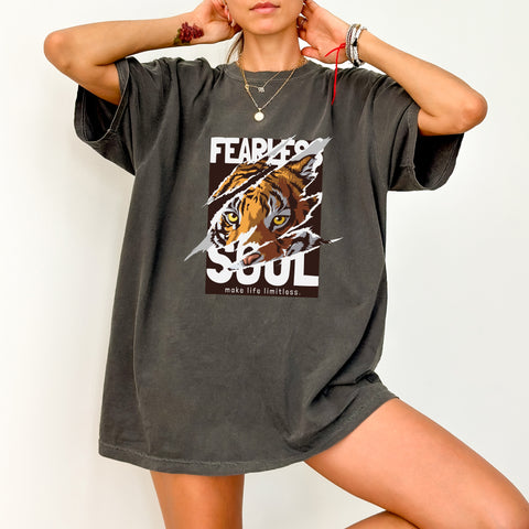Bold Motivational Tiger DTF Transfer for Gym Apparel & Fearless Soul Adventure Tees