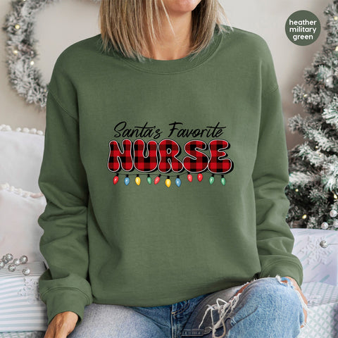 Retro Holiday Nurse DTF Transfer Cute Buffalo Plaid & Lights Ready To Press Christmas for Nursing T-shirt Apparel