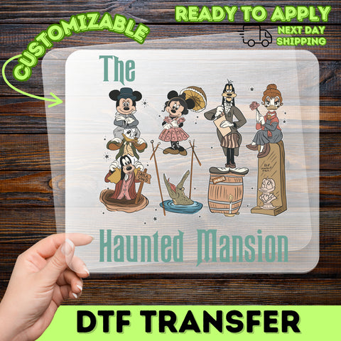 Funny Haunted Mansion Iron-On Halloween DTF Transfer for Vintage Cartoon Fans & Family T-Shirts