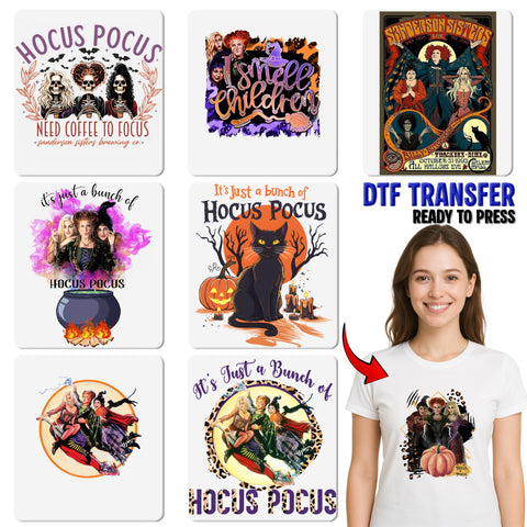 Funny Halloween Black Cat & Pumpkin DTF Transfer Iron-On for Cute Party T-Shirt, Ready to Press Hocus Pocus Theme Apparel