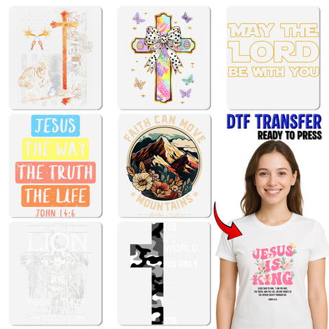 Easter He is Risen DTF Transfer, Religious Easter Cross with Butterflies for Christian Apparel, Ready to Press T-Shirt Design