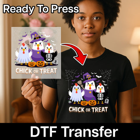 Cute Halloween Chickens Iron-On DTF Transfer Ready To Press for Funny Family & Chicken Lovers T-Shirt Apparel