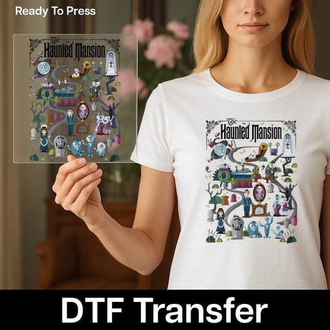 Halloween Haunted Mansion DTF Transfer for Spooky Ghost & Gothic Art T-Shirts - Ready to Press Apparel for Disney Fans