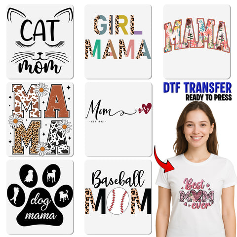 Cute Floral Mama Retro DTF Transfer for T-Shirt - Mother's Day Iron-On Ready To Press Fun Gift for Moms Apparel