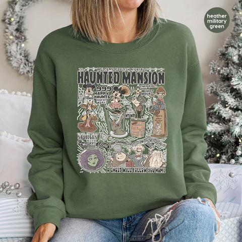 Funny Halloween Cartoon Spooky Haunted Mansion DTF Transfer Ready to Press Iron-On for Cute Group T-Shirts & Sweatshirts