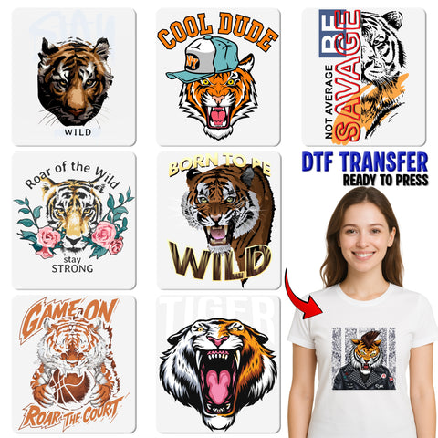 Wild Animal Strength Tiger Face DTF Transfer for Bold & Empowering Tees, Perfect for Adults Apparel Iron-On