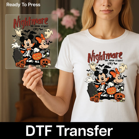 Halloween Family Fun Retro Cartoon Gothic Iron-On DTF Transfer for Spooky Shirts & Hoodies - Perfect for Group Costume Parties