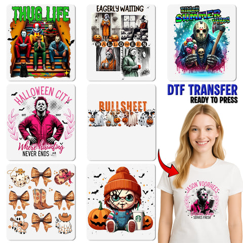 Spooky Gothic Halloween DTF Transfer for Whimsical Skeleton & Ghost Shirt - Ready to Press Iron-On for Fun Holiday Apparel