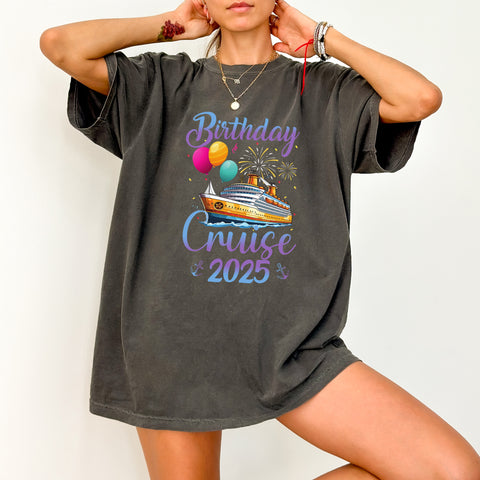 Birthday Cruise 2025 Cute DTF Transfer for Family Shirts Iron-On Ready to Press Party Apparel for Cruise Enthusiasts