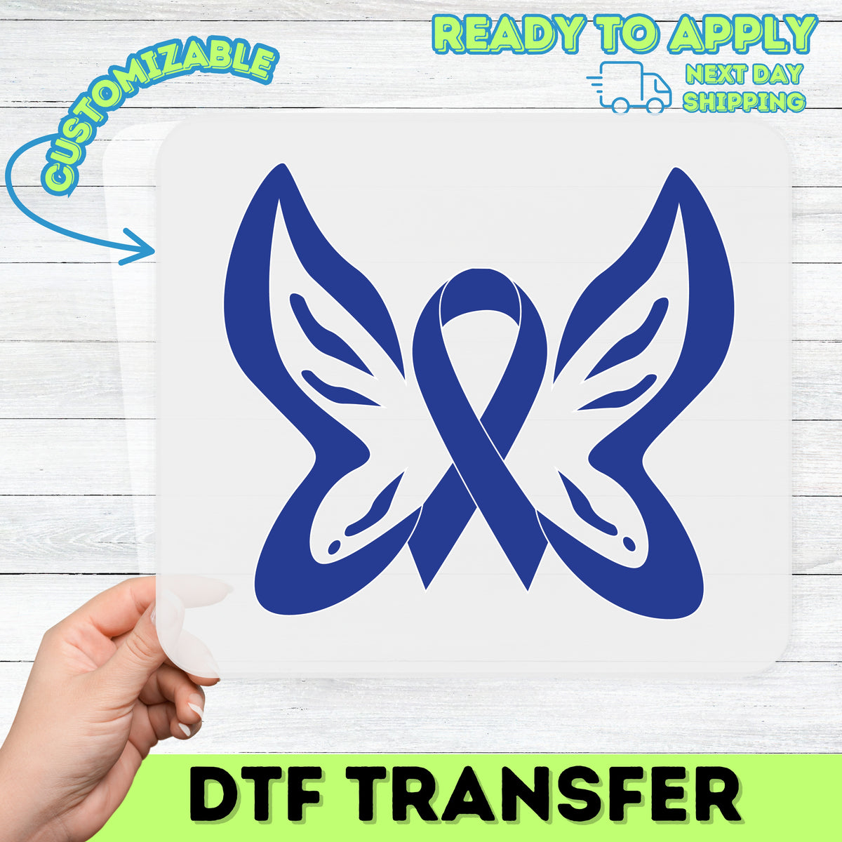 Blue Awareness Ribbon Butterfly Ready To Press DTF Transfer for Cause Support T-shirt Apparel Unity & Support Design