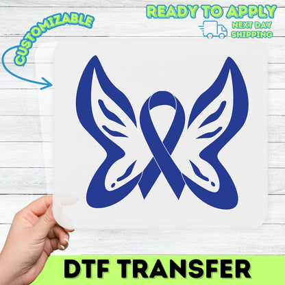 Blue Awareness Ribbon Butterfly Ready To Press DTF Transfer for Cause Support T-shirt Apparel Unity & Support Design