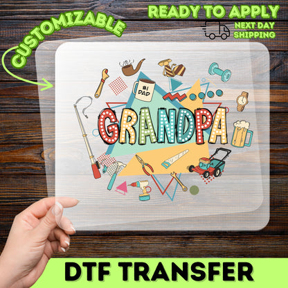 Grandpa tools retro dtf transfer ready to press iron-on, funny Father's Day grandpa theme for t-shirt or sweatshirt, for dads and family
