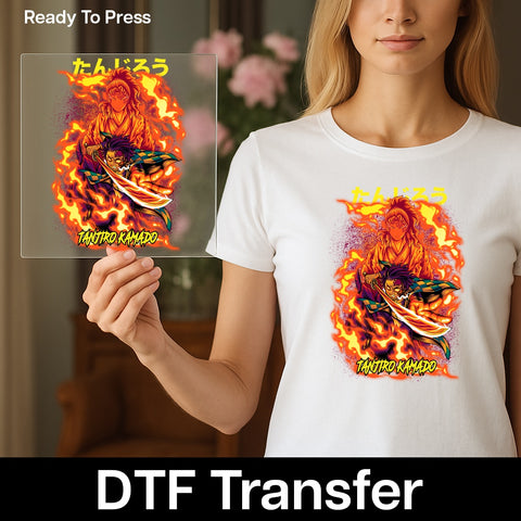 Dynamic Tanjiro Kamado Anime DTF Transfer Ready To Press For Anime Fans & Cosplayers Empowering T-Shirt Design