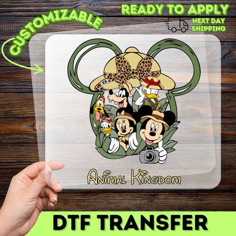 Cute Animated Safari Animal Kingdom DTF Transfer for Family Matching Theme Park Adventure, Ready to Press