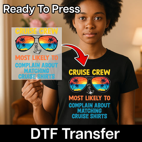 Funny Cruise Crew DTF Transfer Iron-On for T-shirts & Apparel - Retro Matching Vacation Shirts for Family & Friends
