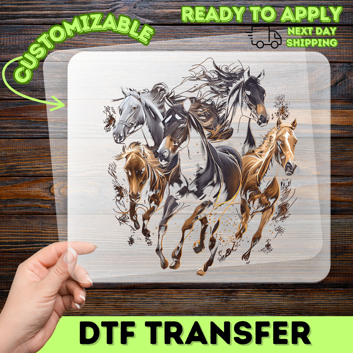 Energetic Running Horses Iron-On Ready To Press DTF Transfer for Animal Lover Apparel Tees & Equestrian Enthusiasts Gift