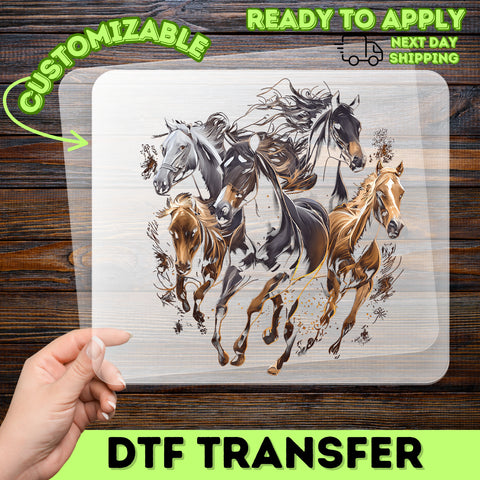 Energetic Running Horses Iron-On Ready To Press DTF Transfer for Animal Lover Apparel Tees & Equestrian Enthusiasts Gift