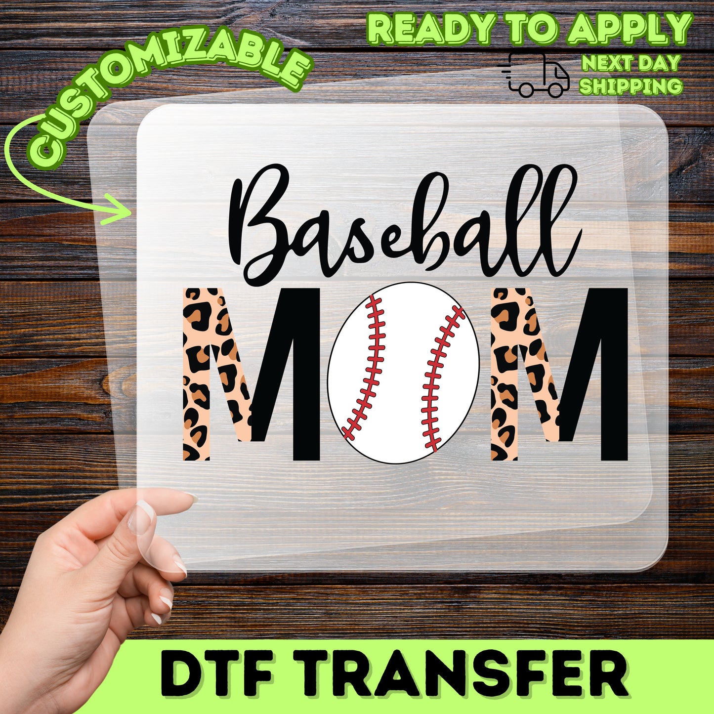 Baseball Mom DTF Transfer Ready To Press Iron-On for T-Shirt Cute Sporty Leopard Print Mother's Day Gift