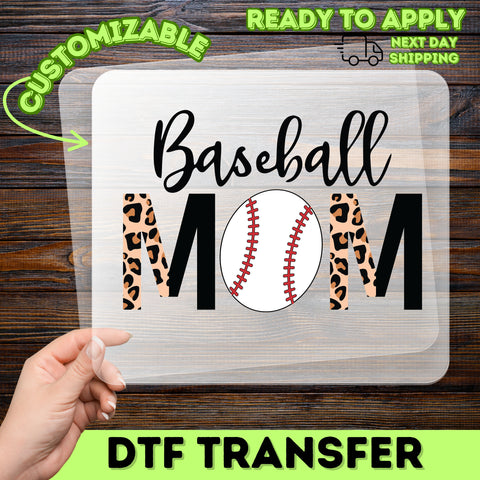 Baseball Mom DTF Transfer Ready To Press Iron-On for T-Shirt Cute Sporty Leopard Print Mother's Day Gift